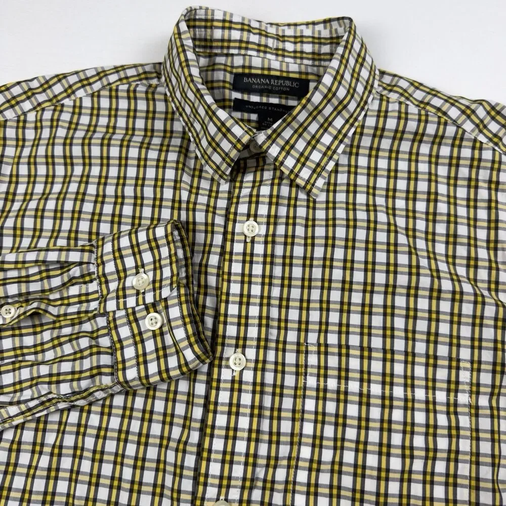 Banana Republic Untucked Standard Fit Mens M L/S Button Up Shirt Plaid Cotton
